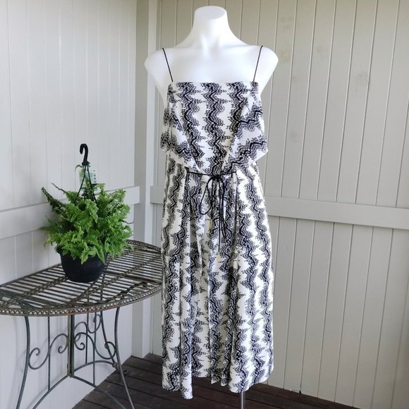 Country Road Dresses & Skirts - Country Road Size 10 Dress White Black A Line Ruffle Abstract Tie Waist Cocktail